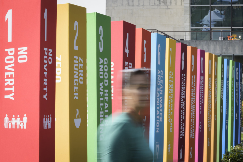 UN Photo/Manuel Elias Displays at the United Nations Headquarters in New York illustrate the 17 Sustainable Development Goals (SDGs).